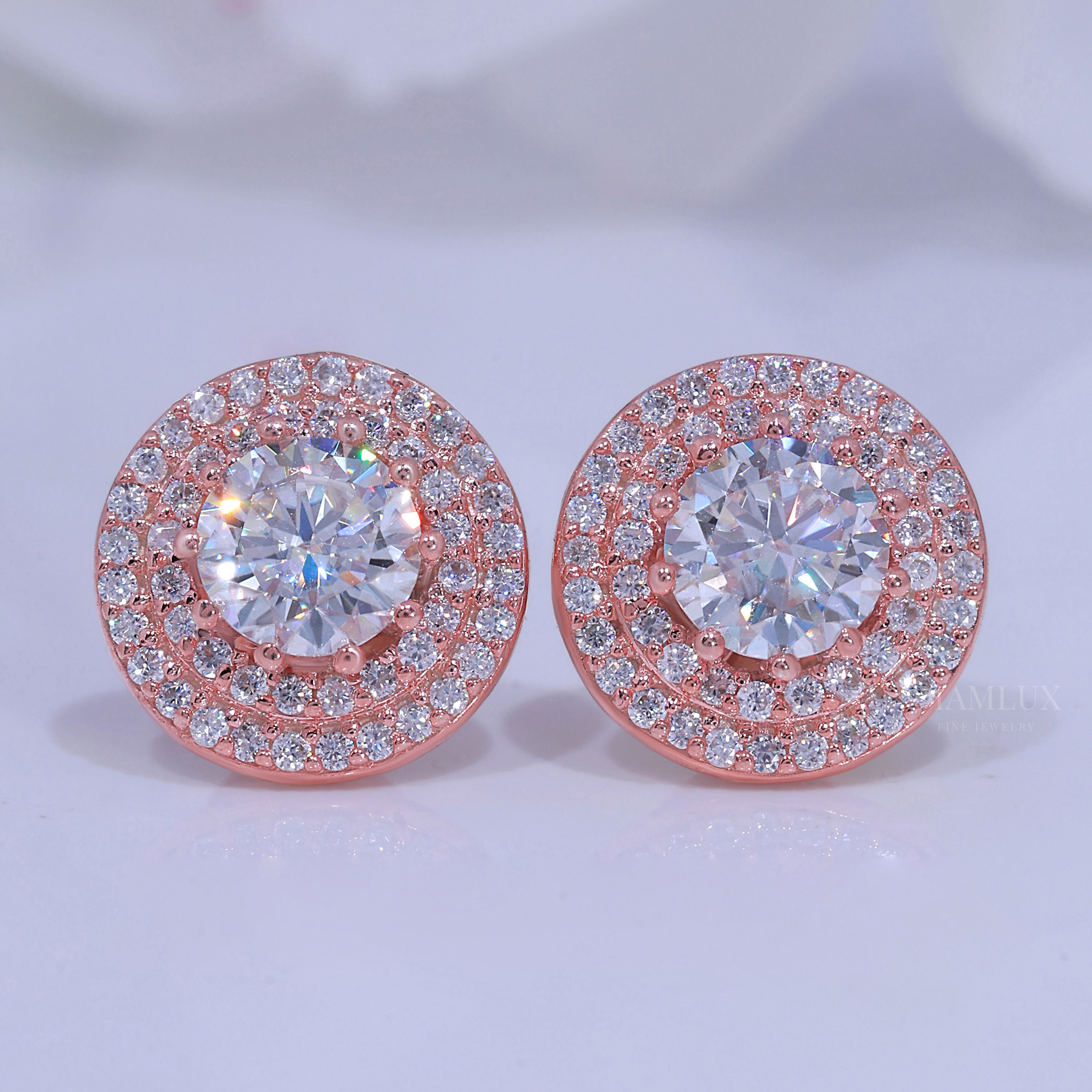 Round Brilliant Cut Solitaire Stud Earrings in 925 Sterling Rose Gold Plated Diamlux Fine Jewelry