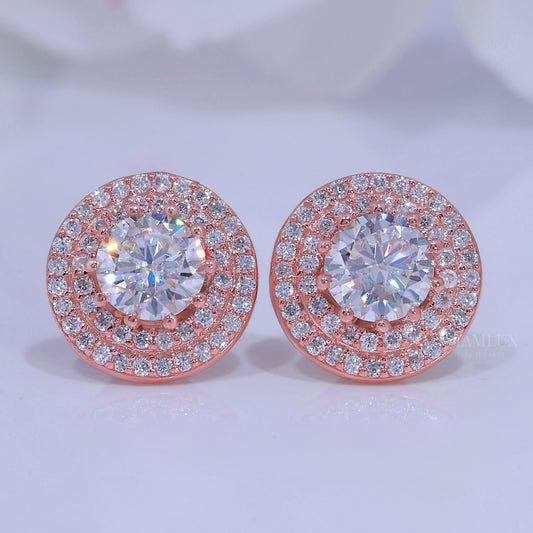 Round Brilliant Cut Solitaire Stud Earrings in 925 Sterling Rose Gold Plated Diamlux Fine Jewelry