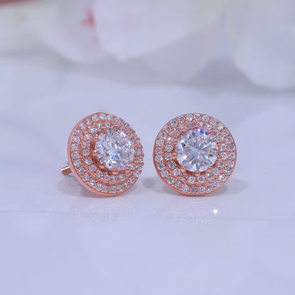 Round Brilliant Cut Solitaire Stud Earrings in 925 Sterling Rose Gold Plated Diamlux Fine Jewelry