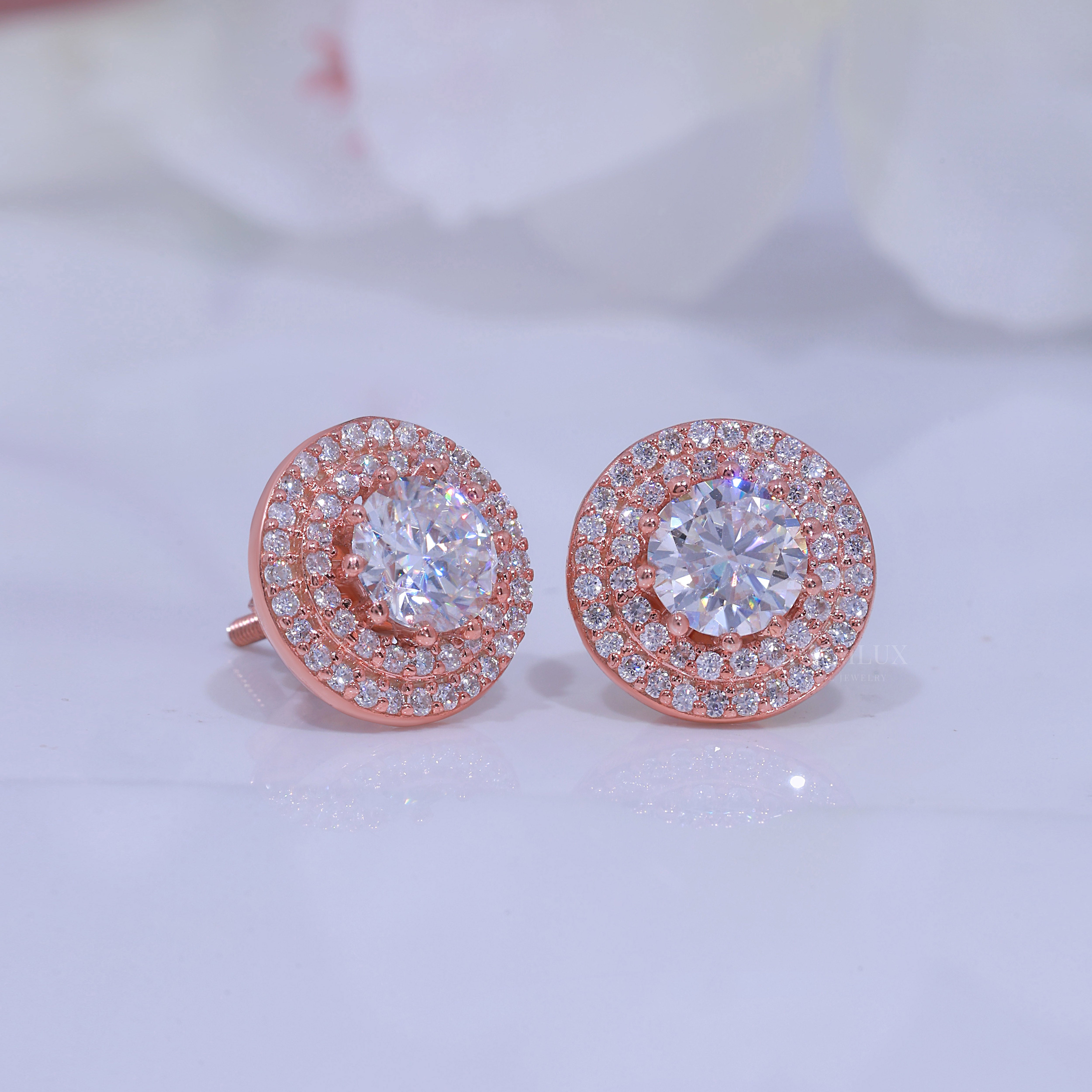 Round Brilliant Cut Solitaire Stud Earrings in 925 Sterling Rose Gold Plated Diamlux Fine Jewelry