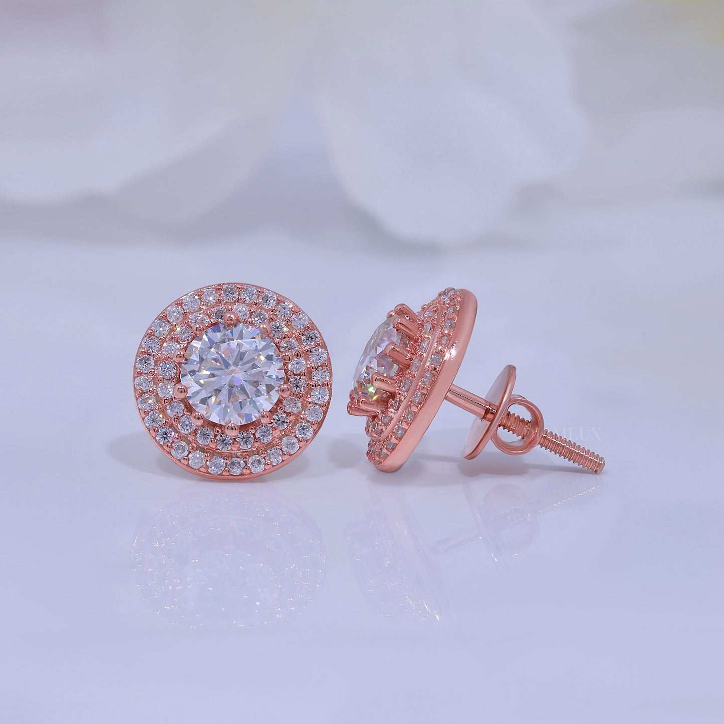 Round Brilliant Cut Solitaire Stud Earrings in 925 Sterling Rose Gold Plated Diamlux Fine Jewelry