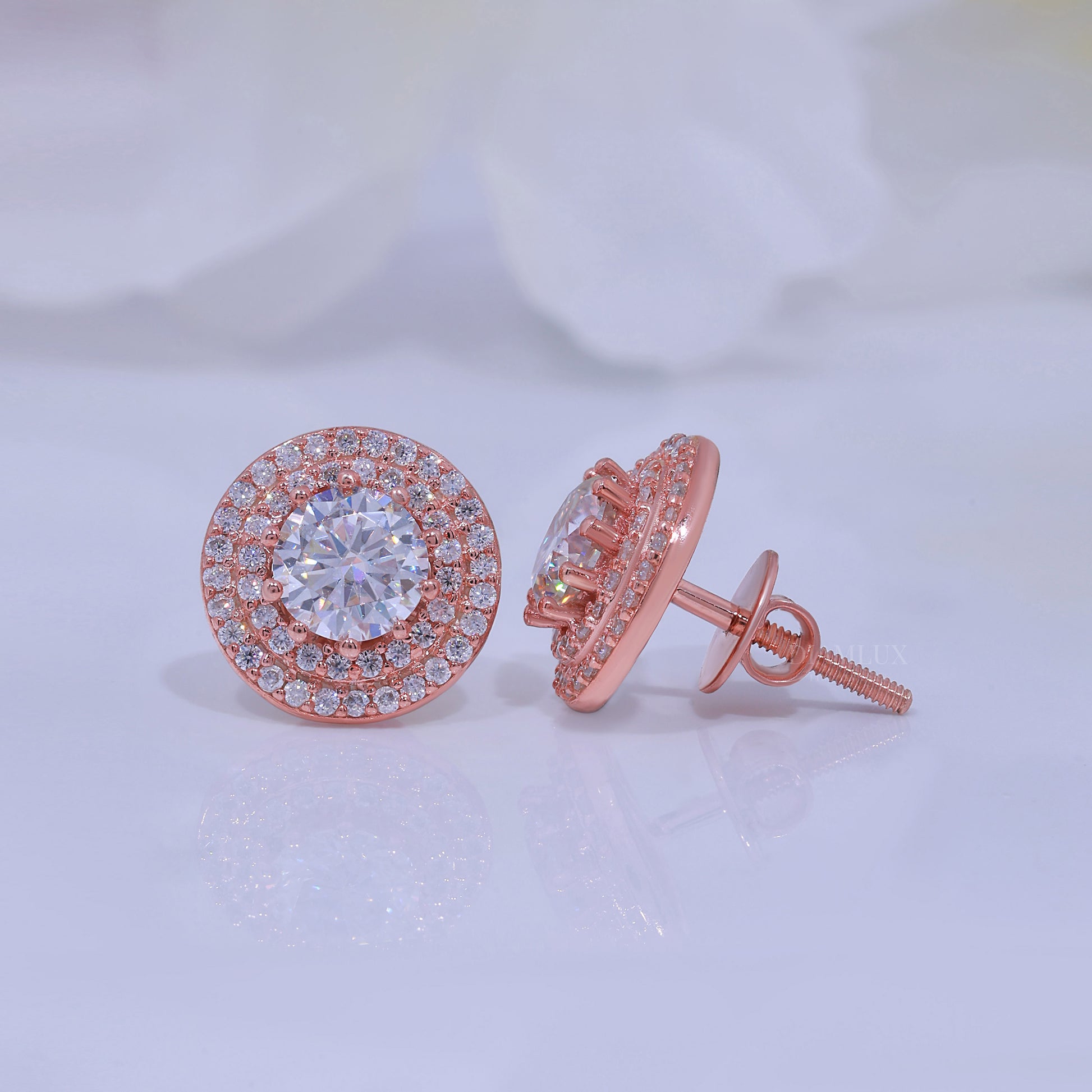 Round Brilliant Cut Solitaire Stud Earrings in 925 Sterling Rose Gold Plated Diamlux Fine Jewelry