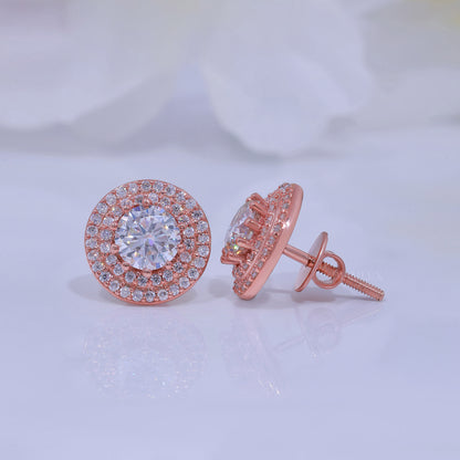 Round Brilliant Cut Solitaire Stud Earrings in 925 Sterling Rose Gold Plated Diamlux Fine Jewelry