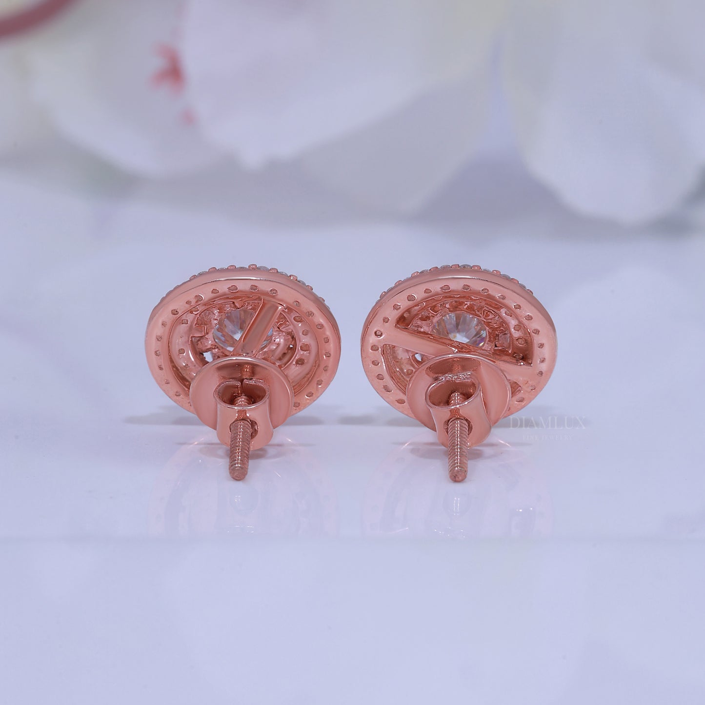 Round Brilliant Cut Solitaire Stud Earrings in 925 Sterling Rose Gold Plated Diamlux Fine Jewelry