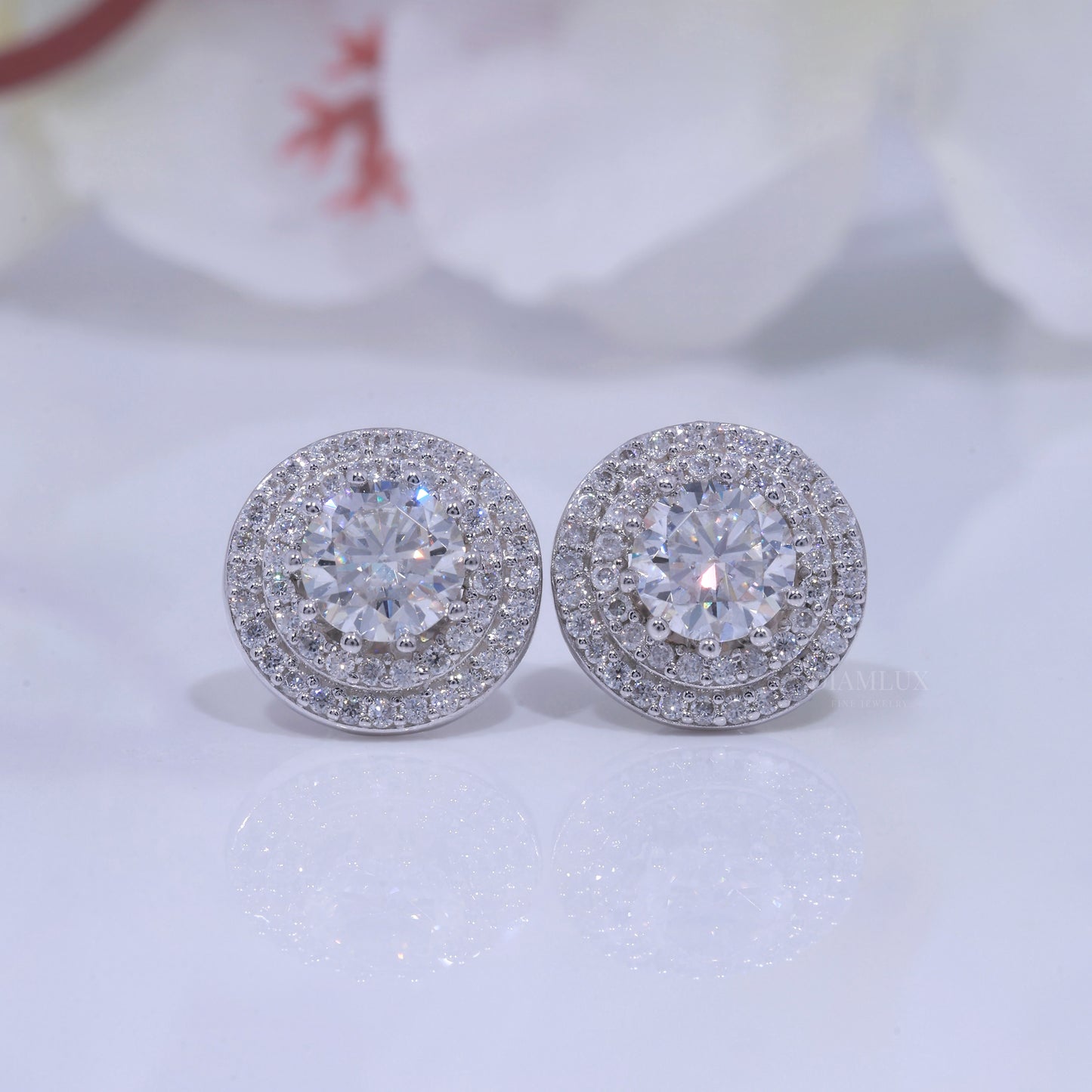 Round Brilliant Cut Solitaire Stud Earrings in 925 Sterling Silver Diamlux Fine Jewelry