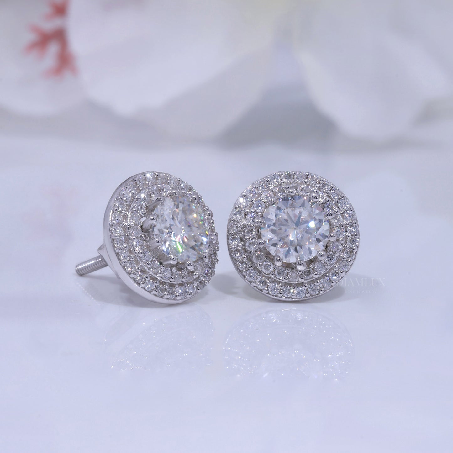 Round Brilliant Cut Solitaire Stud Earrings in 925 Sterling Silver Diamlux Fine Jewelry