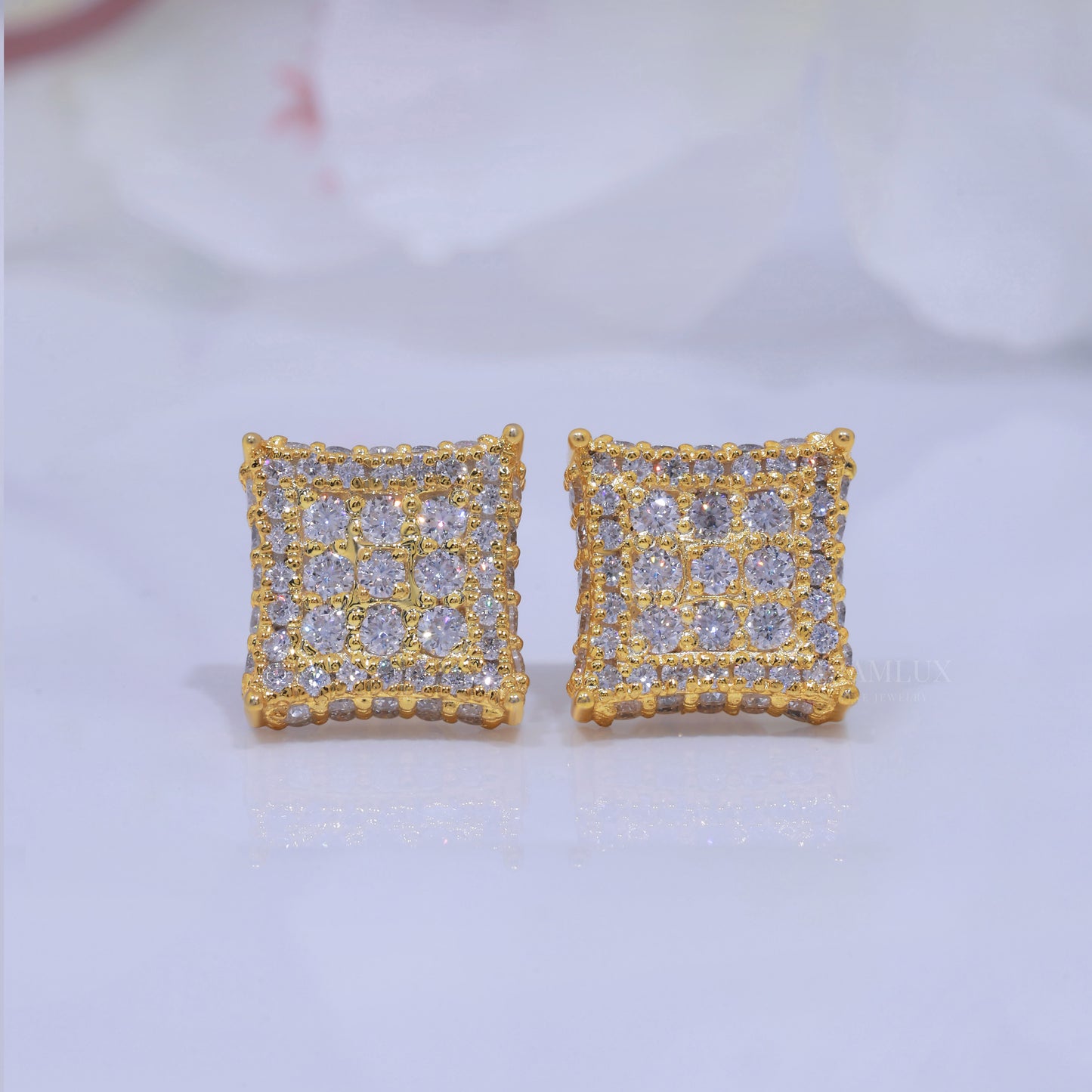 925 Silver with Moissanite Diamond Earring-Yellow Gold Plated Diamlux Fine Jewelry