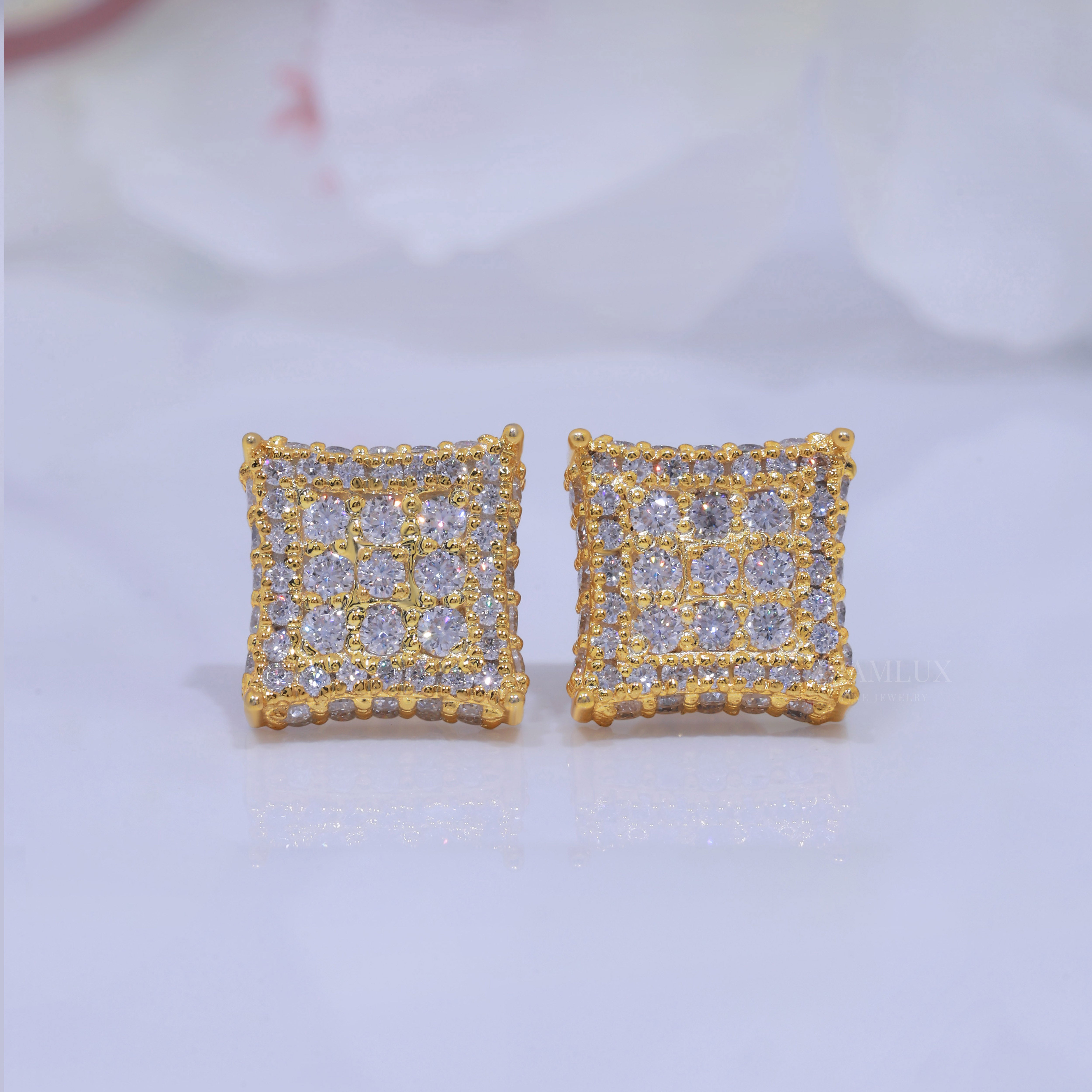925 Silver with Moissanite Diamond Earring-Yellow Gold Plated Diamlux Fine Jewelry