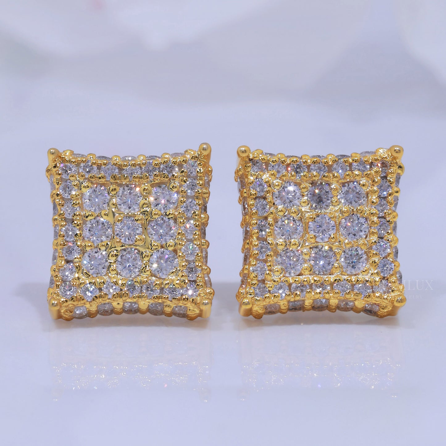925 Silver with Moissanite Diamond Earring-Yellow Gold Plated Diamlux Fine Jewelry