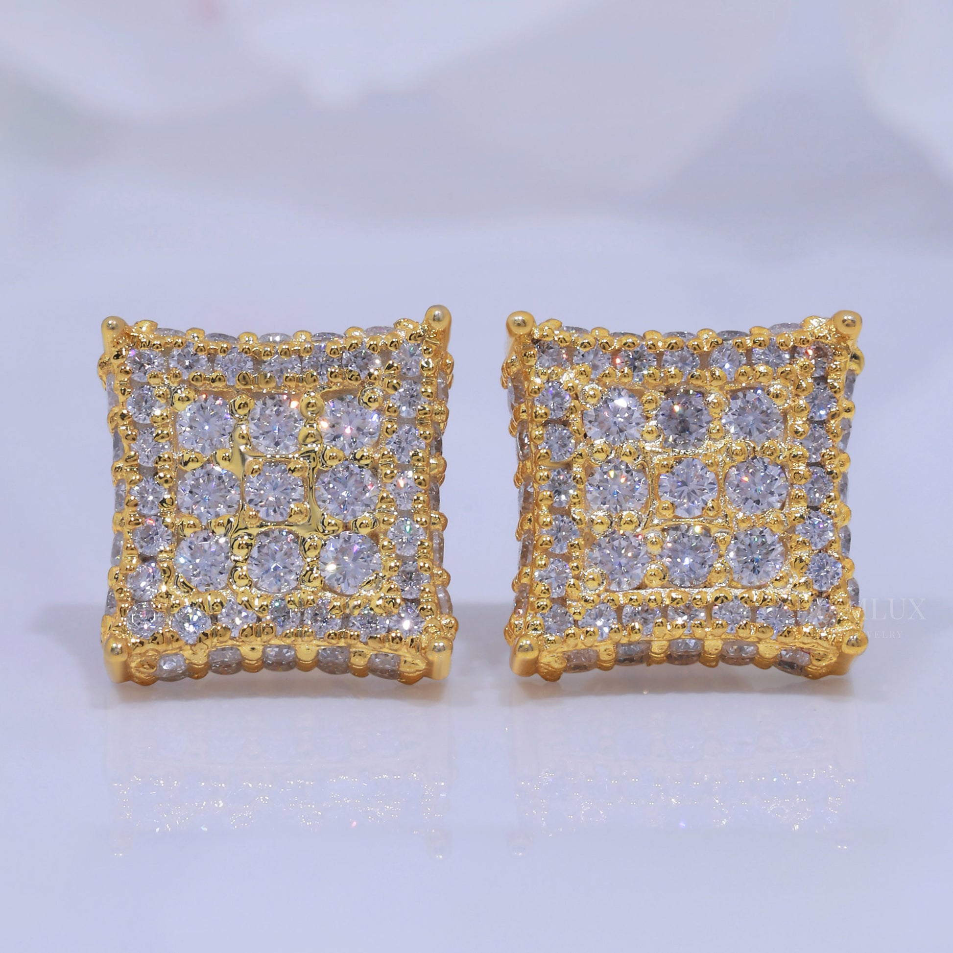 925 Silver with Moissanite Diamond Earring-Yellow Gold Plated Diamlux Fine Jewelry