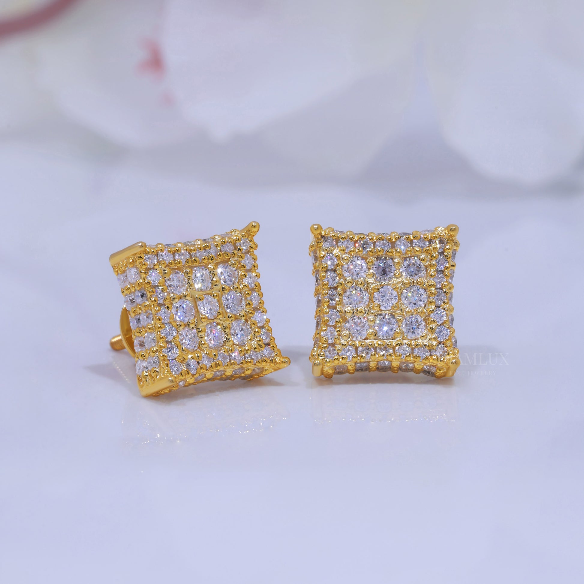 925 Silver with Moissanite Diamond Earring-Yellow Gold Plated Diamlux Fine Jewelry