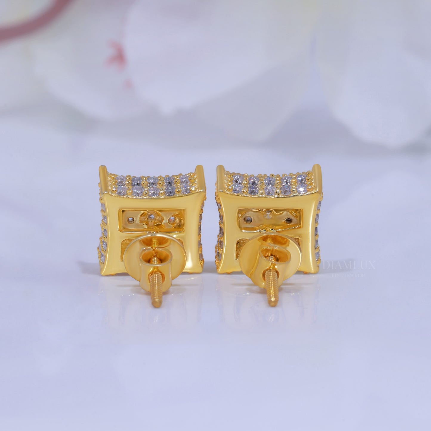 925 Silver with Moissanite Diamond Earring-Yellow Gold Plated Diamlux Fine Jewelry