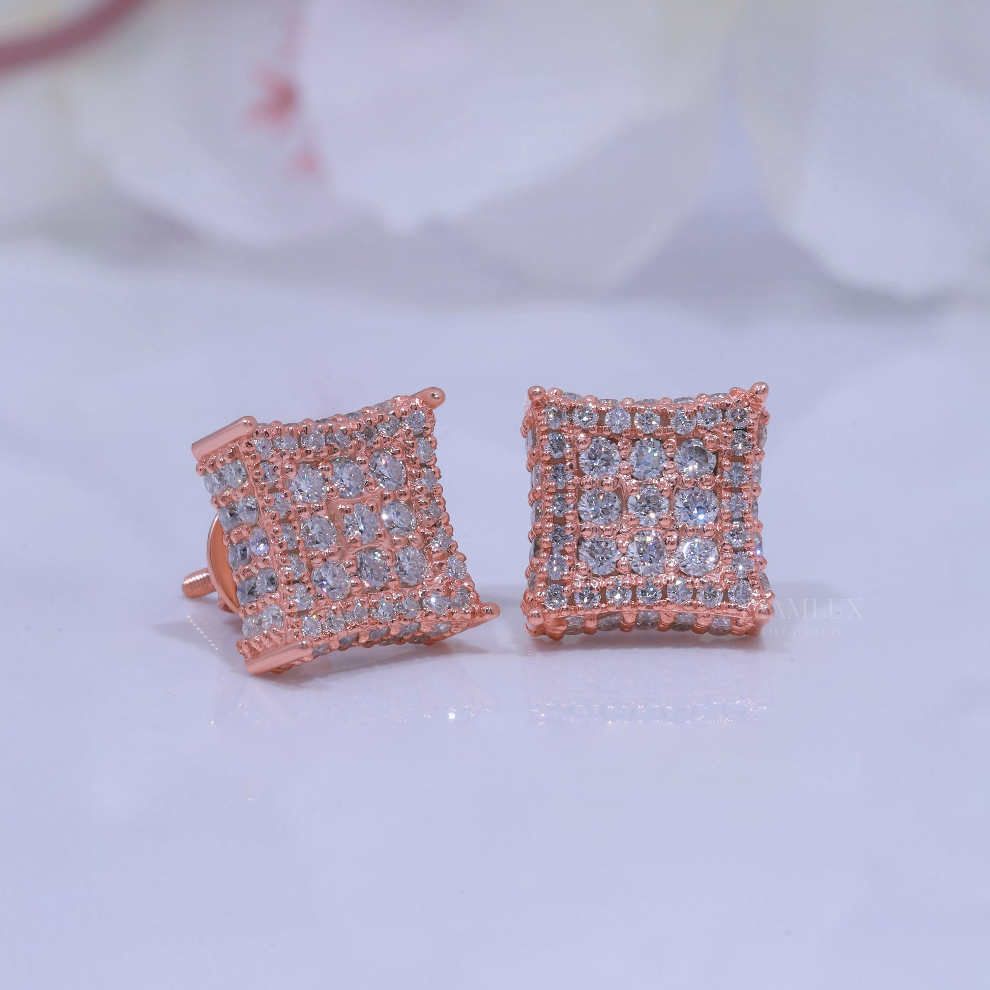 Rose Gold Plated with 925 Silver Moissanite Diamond Earring Diamlux Fine Jewelry