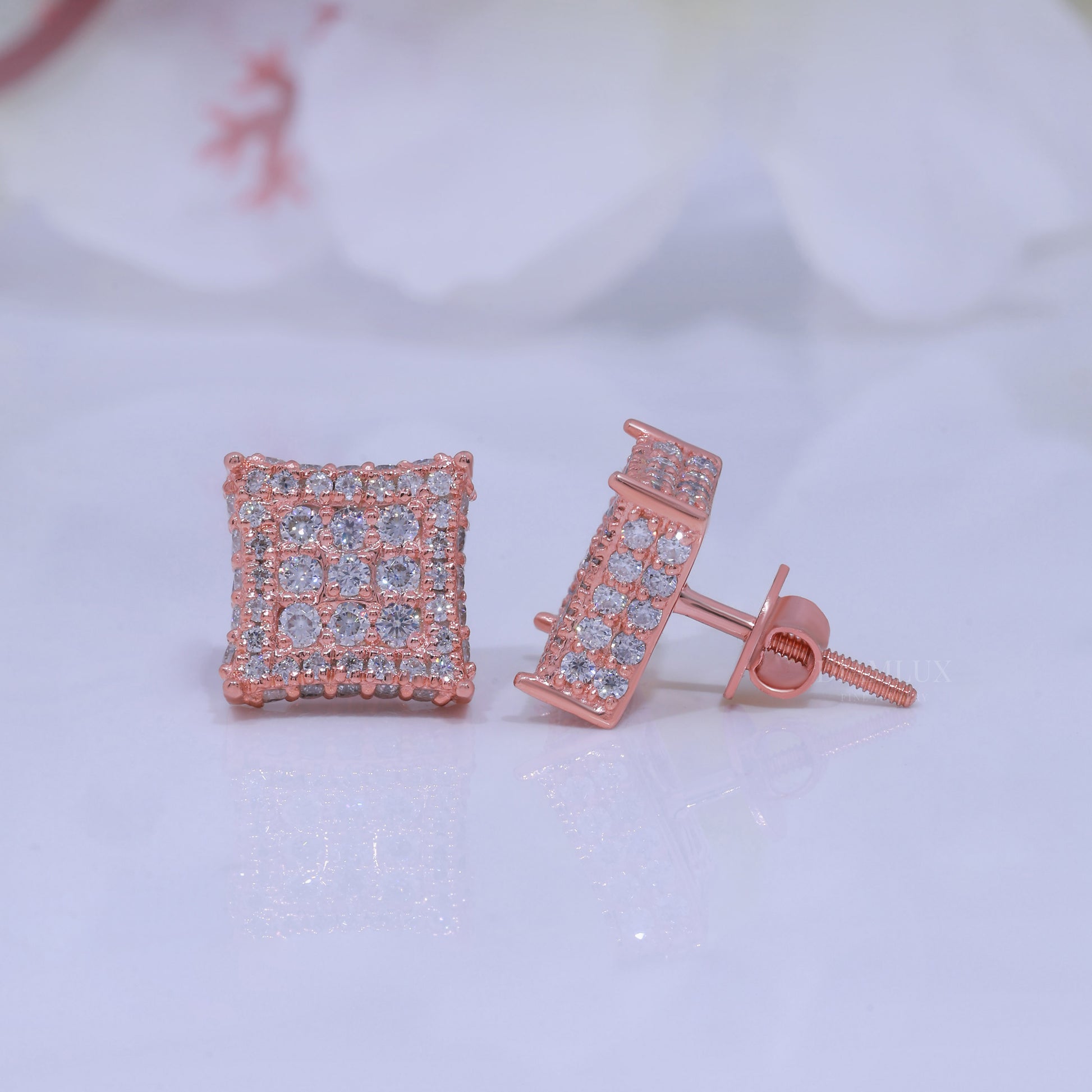 Rose Gold Plated with 925 Silver Moissanite Diamond Earring Diamlux Fine Jewelry
