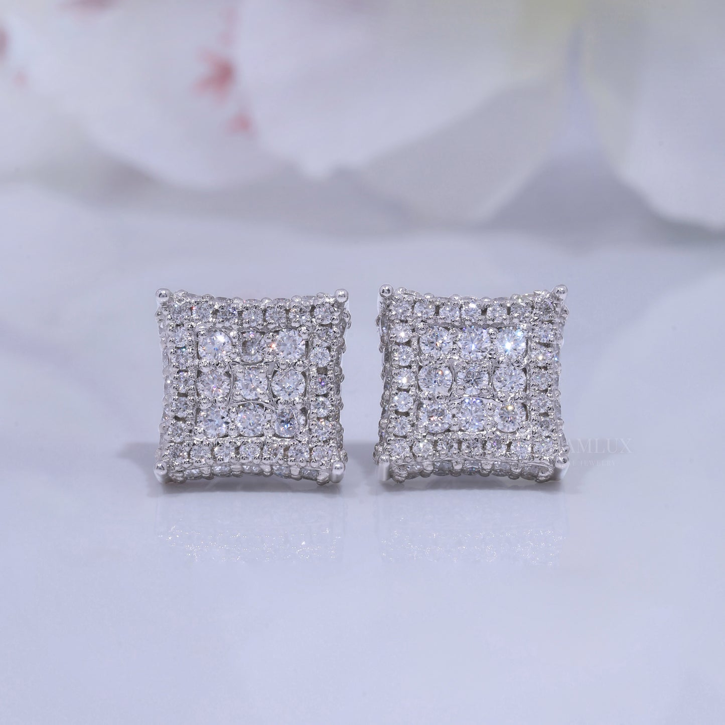 Brilliant Cut Solitaire Stud Earrings in White Gold Diamlux Fine Jewelry