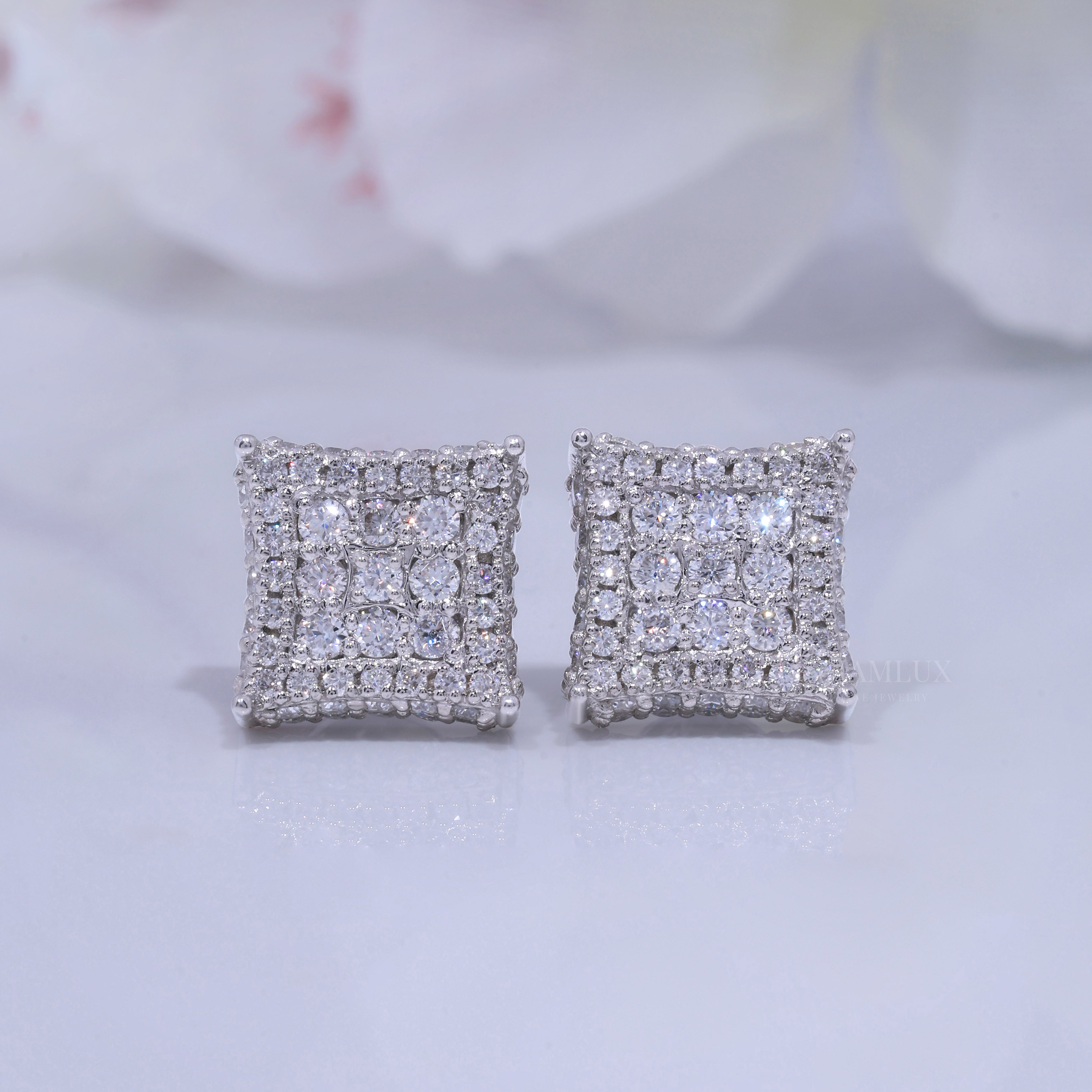 Brilliant Cut Solitaire Stud Earrings in White Gold Diamlux Fine Jewelry