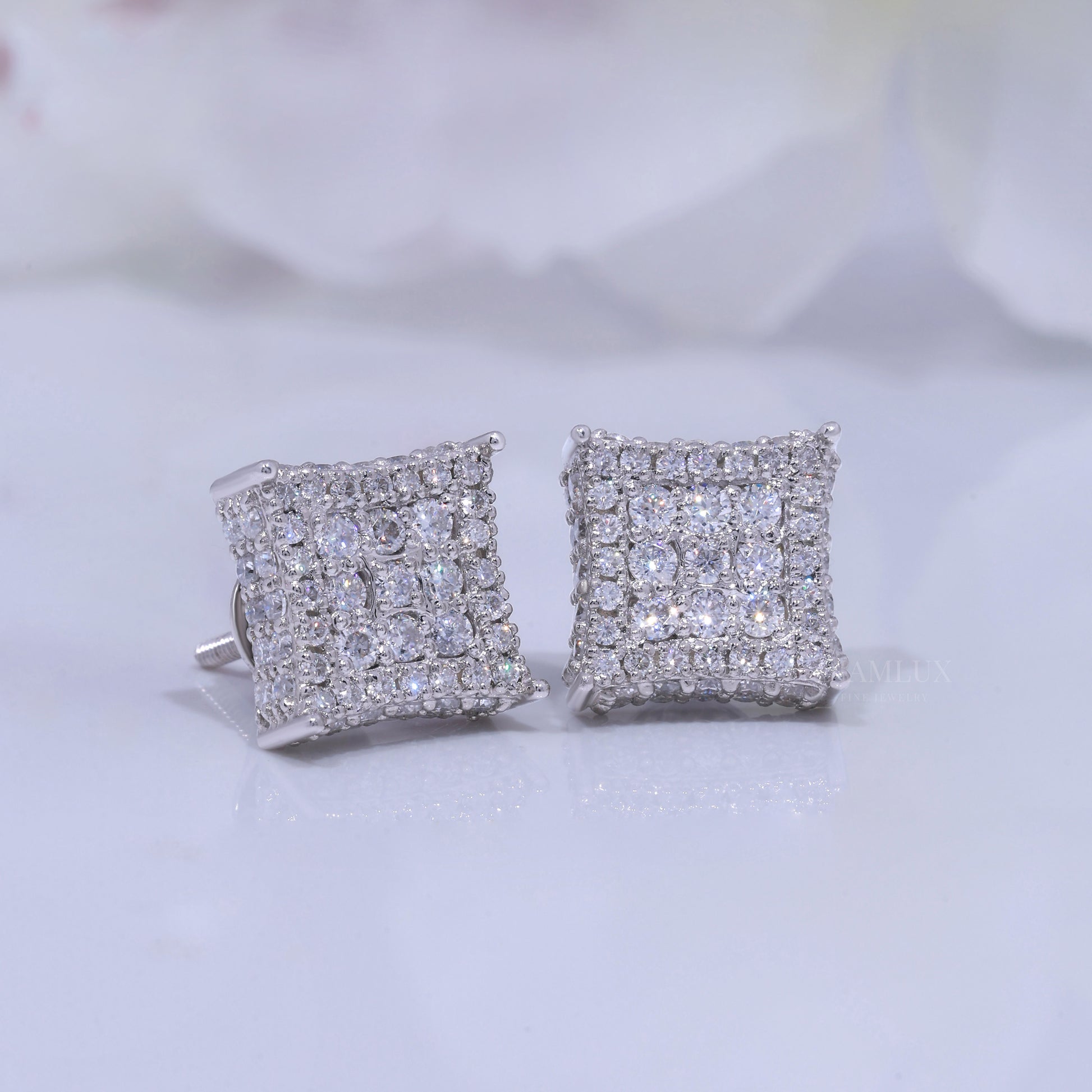Brilliant Cut Solitaire Stud Earrings in White Gold Diamlux Fine Jewelry