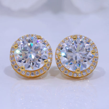 Classic Round Brilliant Cut Solitaire Studs in Yellow Gold Diamlux Fine Jewelry