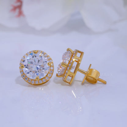Classic Round Brilliant Cut Solitaire Studs in Yellow Gold Diamlux Fine Jewelry