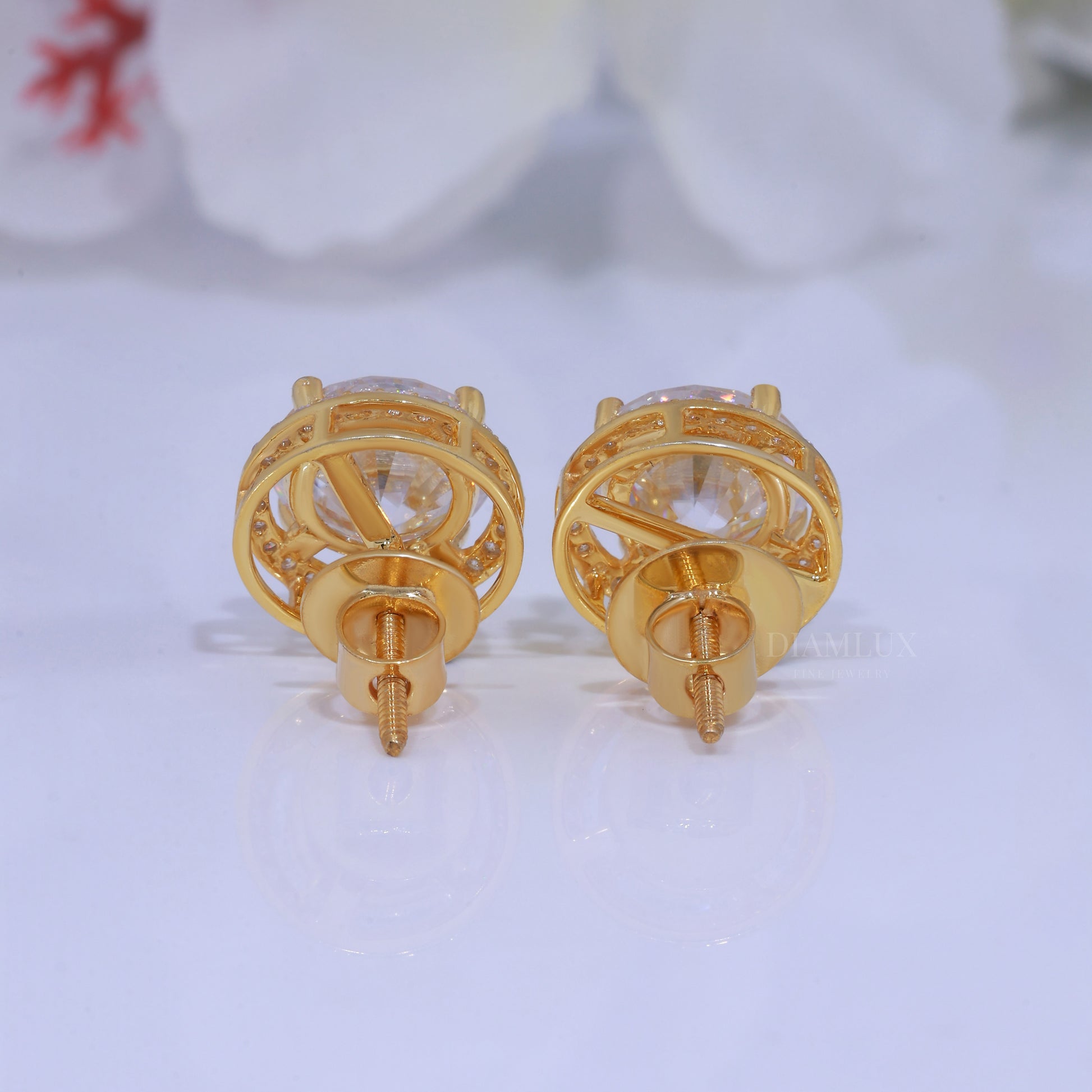 Classic Round Brilliant Cut Solitaire Studs in Yellow Gold Diamlux Fine Jewelry