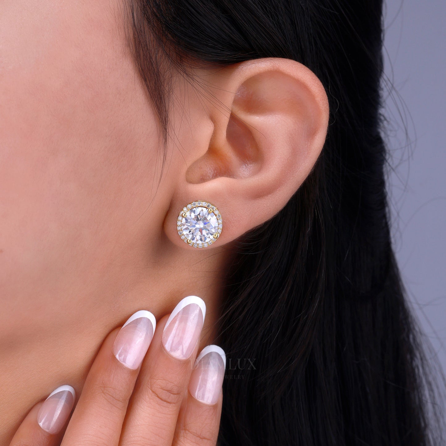 Classic Round Brilliant Cut Solitaire Studs in Yellow Gold Diamlux Fine Jewelry