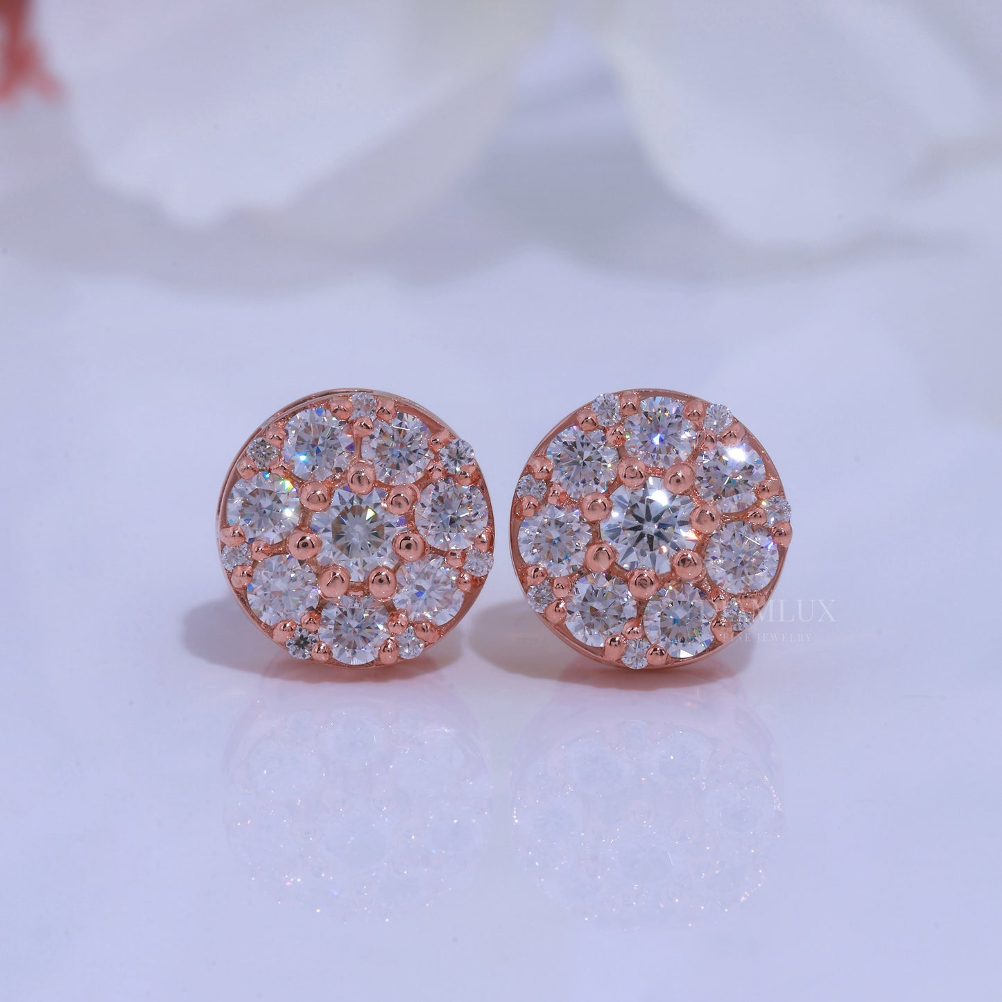 Round Brilliant Cut Solitaire Stud Earrings in Rose Gold Diamlux Fine Jewelry