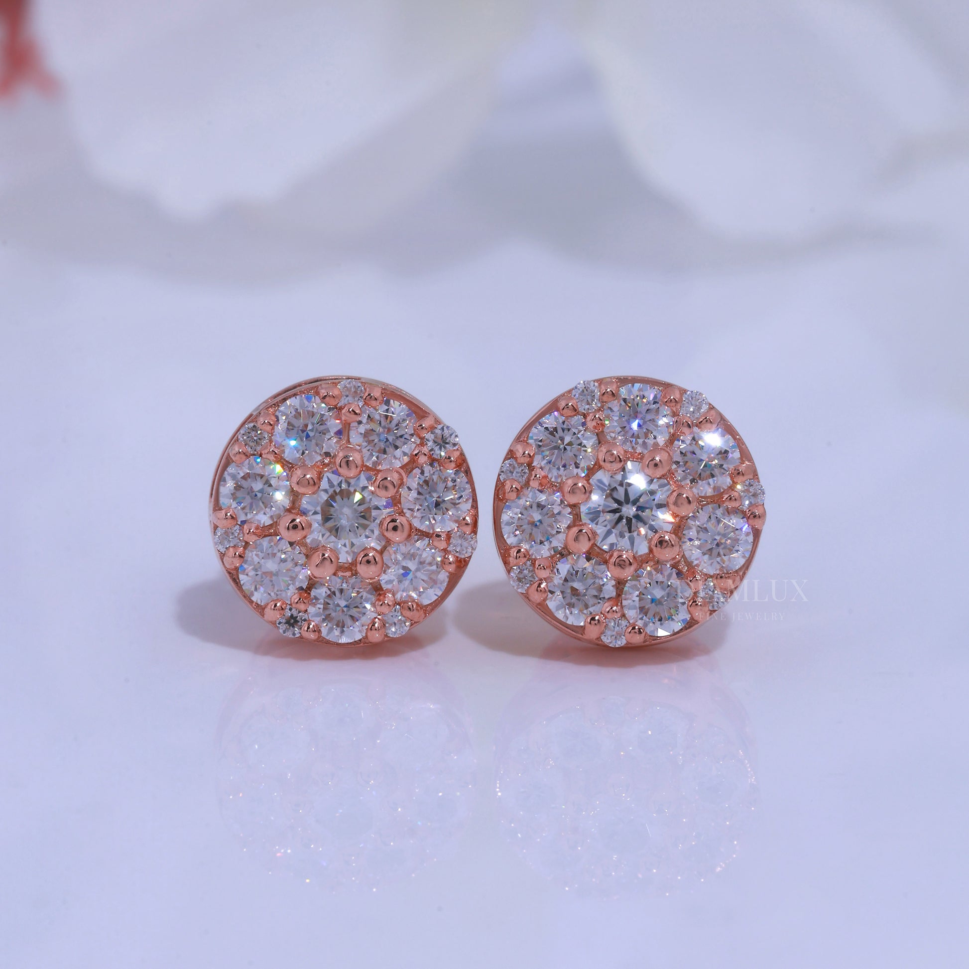 Round Brilliant Cut Solitaire Stud Earrings in Rose Gold Diamlux Fine Jewelry