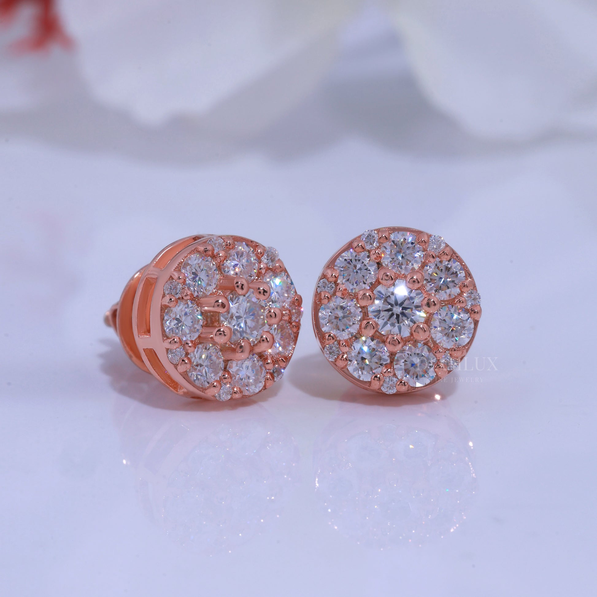 Round Brilliant Cut Solitaire Stud Earrings in Rose Gold Diamlux Fine Jewelry