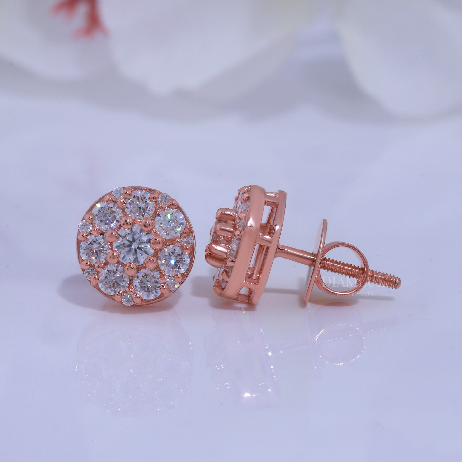 Round Brilliant Cut Solitaire Stud Earrings in Rose Gold Diamlux Fine Jewelry