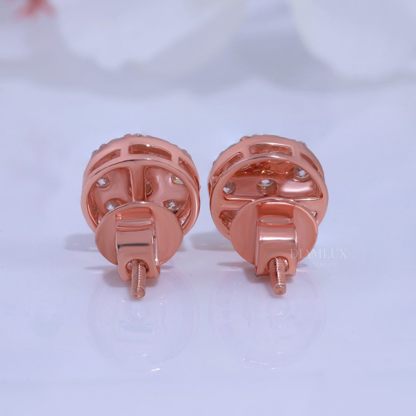 Round Brilliant Cut Solitaire Stud Earrings in Rose Gold Diamlux Fine Jewelry
