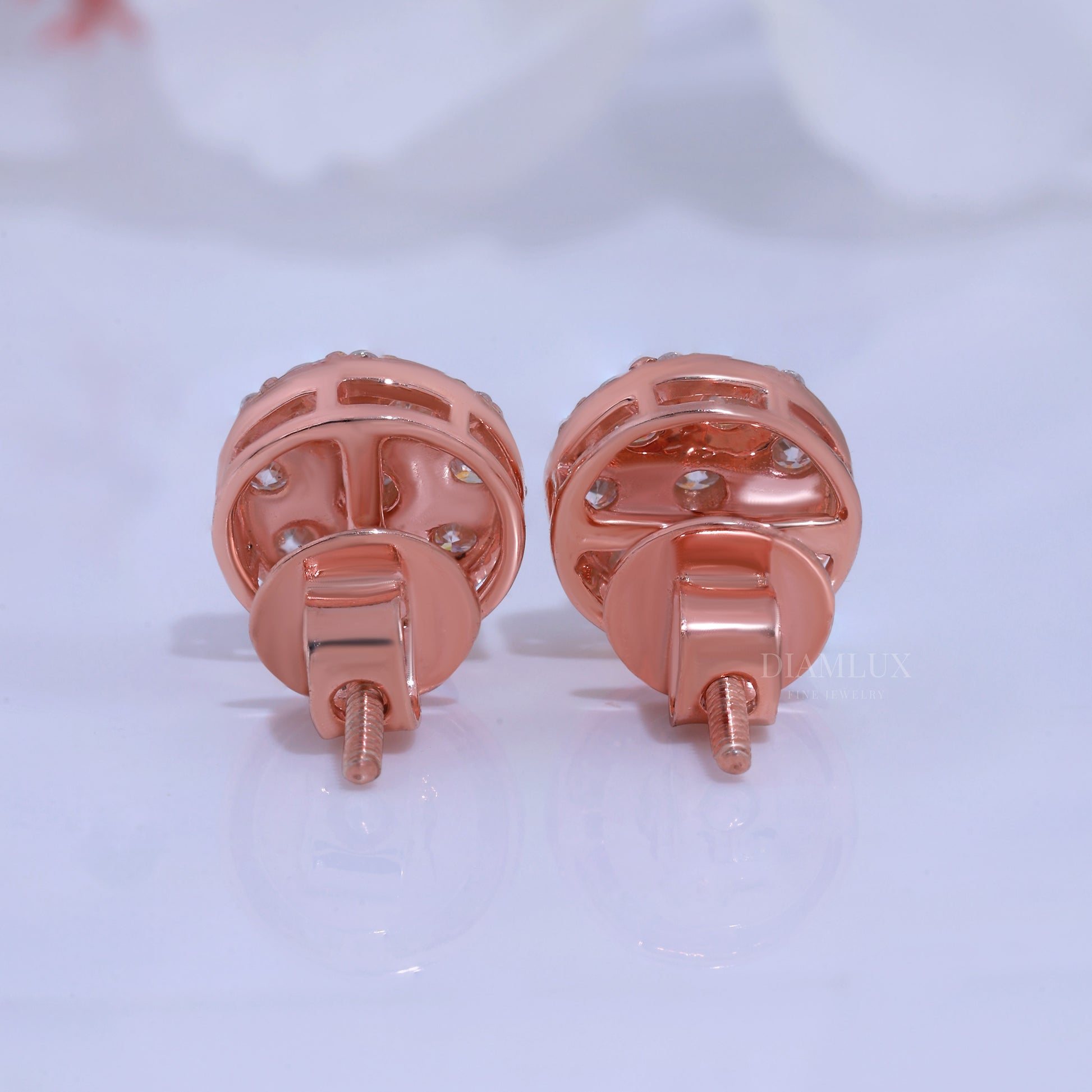 Round Brilliant Cut Solitaire Stud Earrings in Rose Gold Diamlux Fine Jewelry