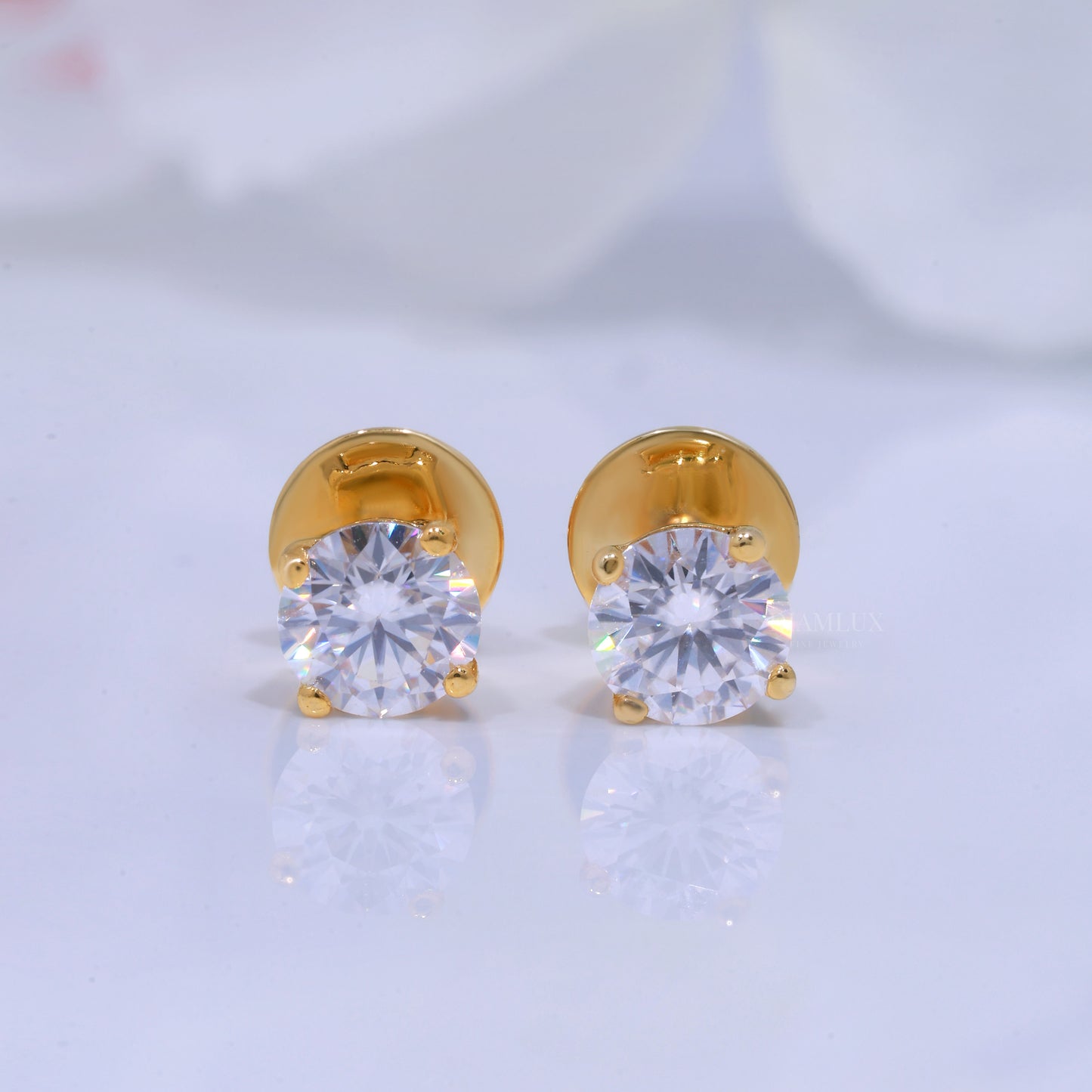 Yellow Gold Solitaire Studs Round Cut Sparkle Earrings Diamlux Fine Jewelry