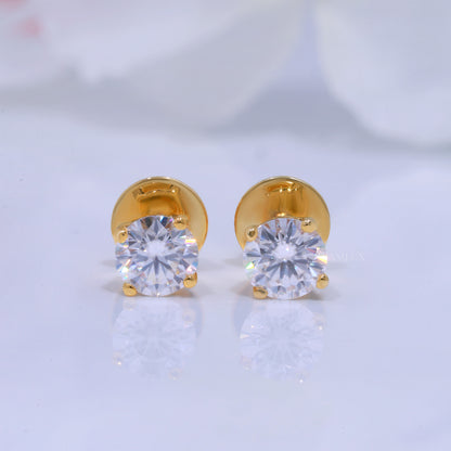 Yellow Gold Solitaire Studs Round Cut Sparkle Earrings Diamlux Fine Jewelry
