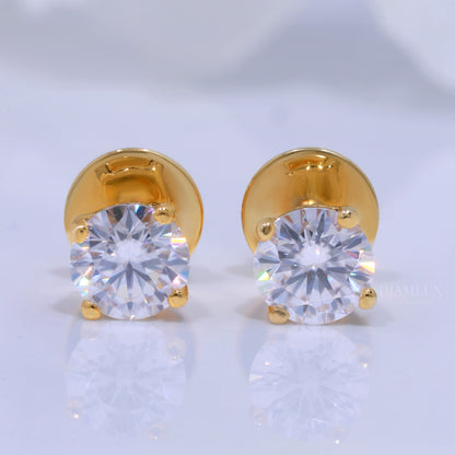 Yellow Gold Solitaire Studs Round Cut Sparkle Earrings Diamlux Fine Jewelry