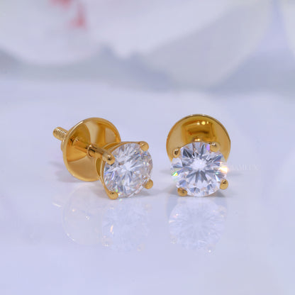 Yellow Gold Solitaire Studs Round Cut Sparkle Earrings Diamlux Fine Jewelry