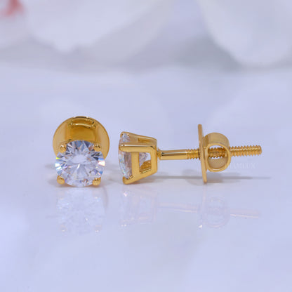 Yellow Gold Solitaire Studs Round Cut Sparkle Earrings Diamlux Fine Jewelry
