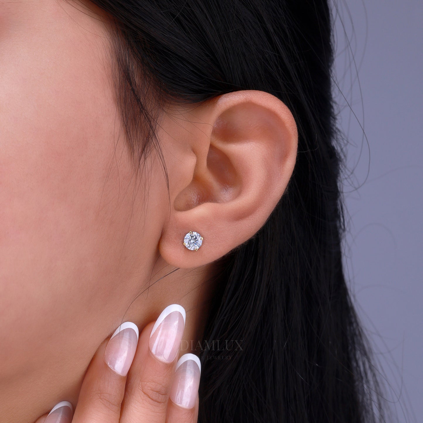 Yellow Gold Solitaire Studs Round Cut Sparkle Earrings Diamlux Fine Jewelry