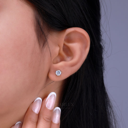 Yellow Gold Solitaire Studs Round Cut Sparkle Earrings Diamlux Fine Jewelry