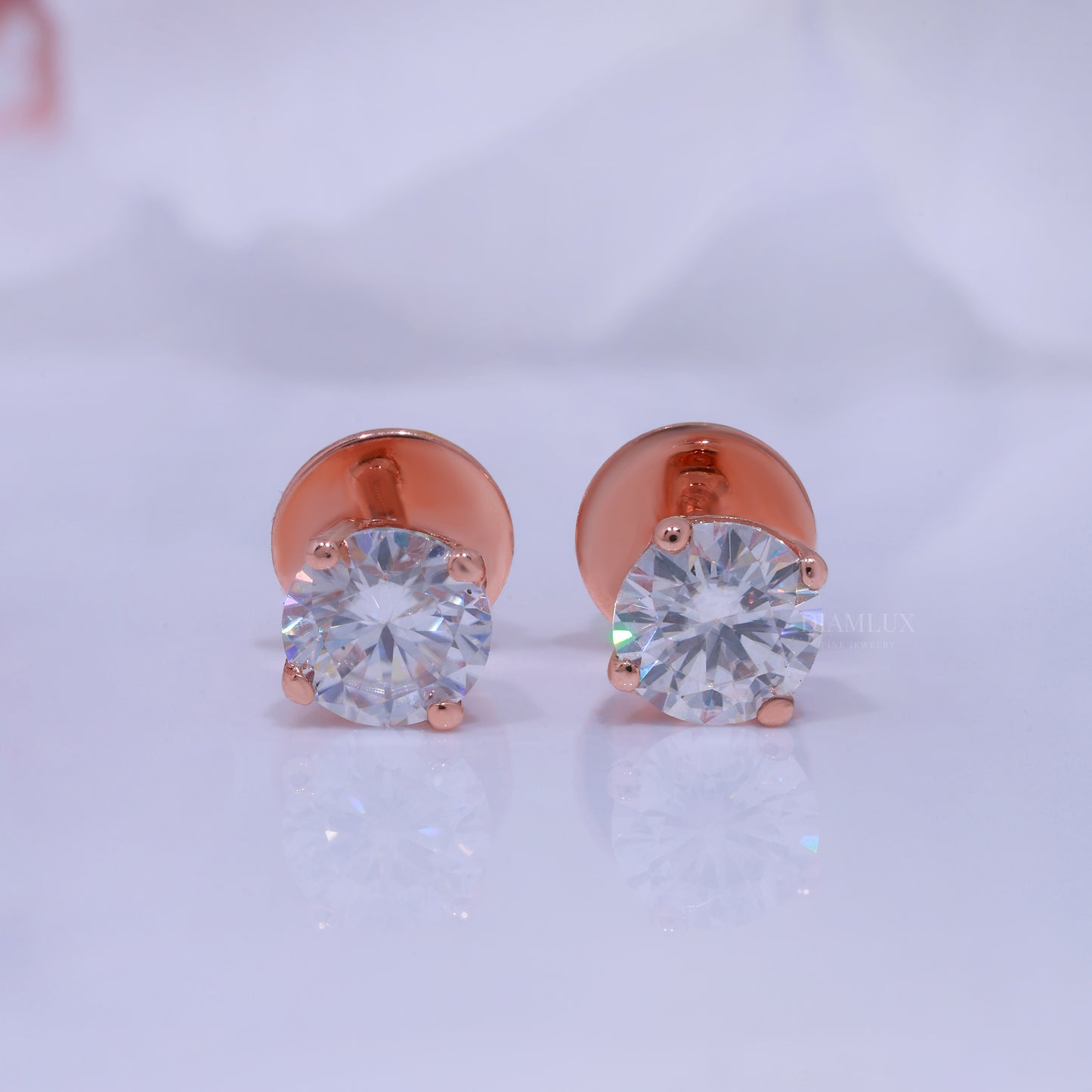 Rose Gold Round Brilliant Cut Diamond Stud Earrings Diamlux Fine Jewelry