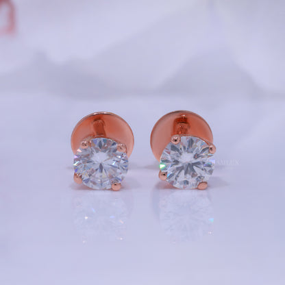 Rose Gold Round Brilliant Cut Diamond Stud Earrings Diamlux Fine Jewelry