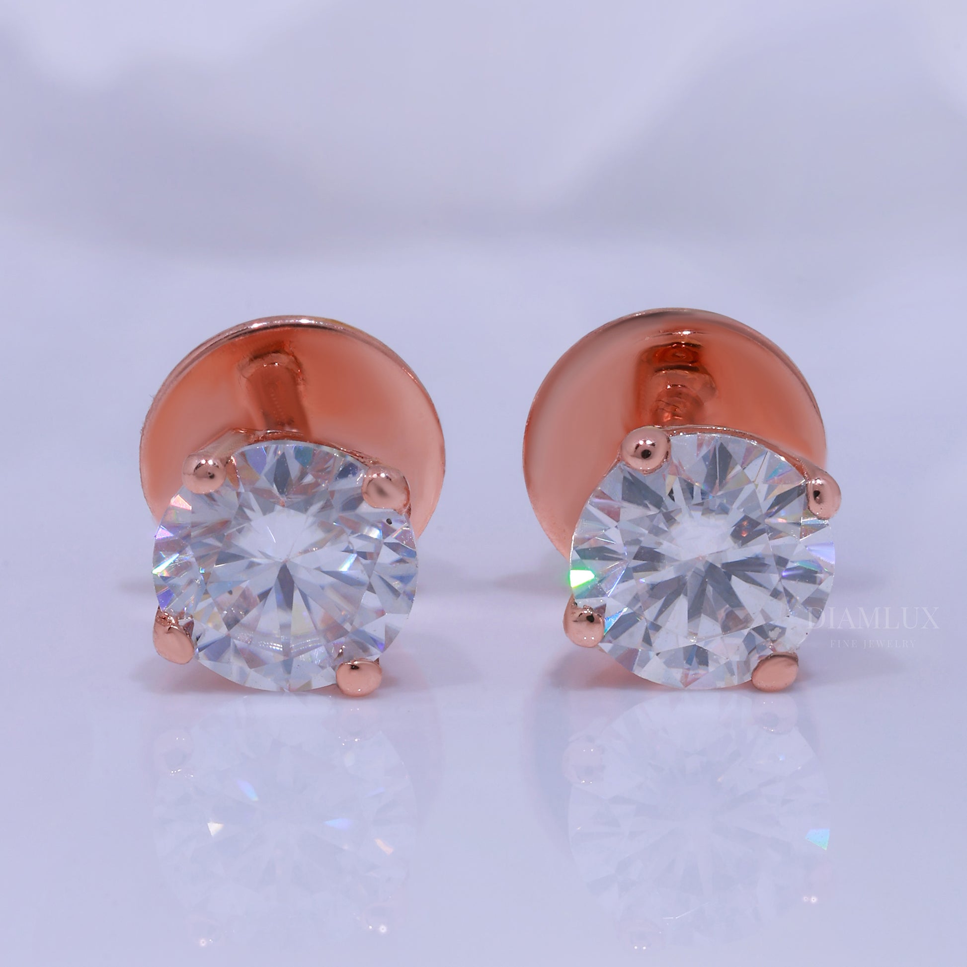 Rose Gold Round Brilliant Cut Diamond Stud Earrings Diamlux Fine Jewelry