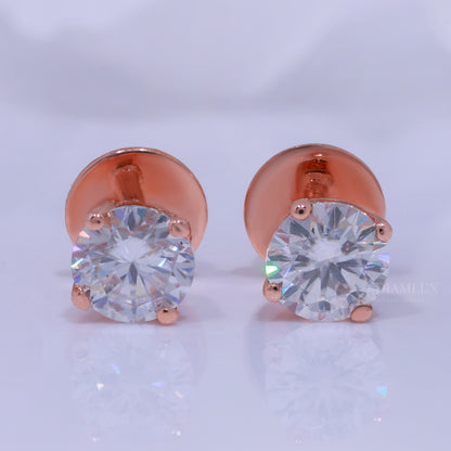 Rose Gold Round Brilliant Cut Diamond Stud Earrings Diamlux Fine Jewelry