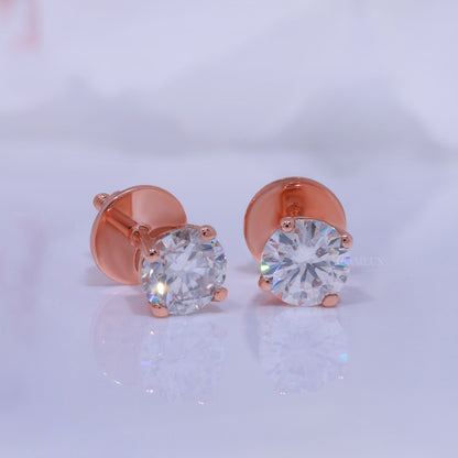Rose Gold Round Brilliant Cut Diamond Stud Earrings Diamlux Fine Jewelry