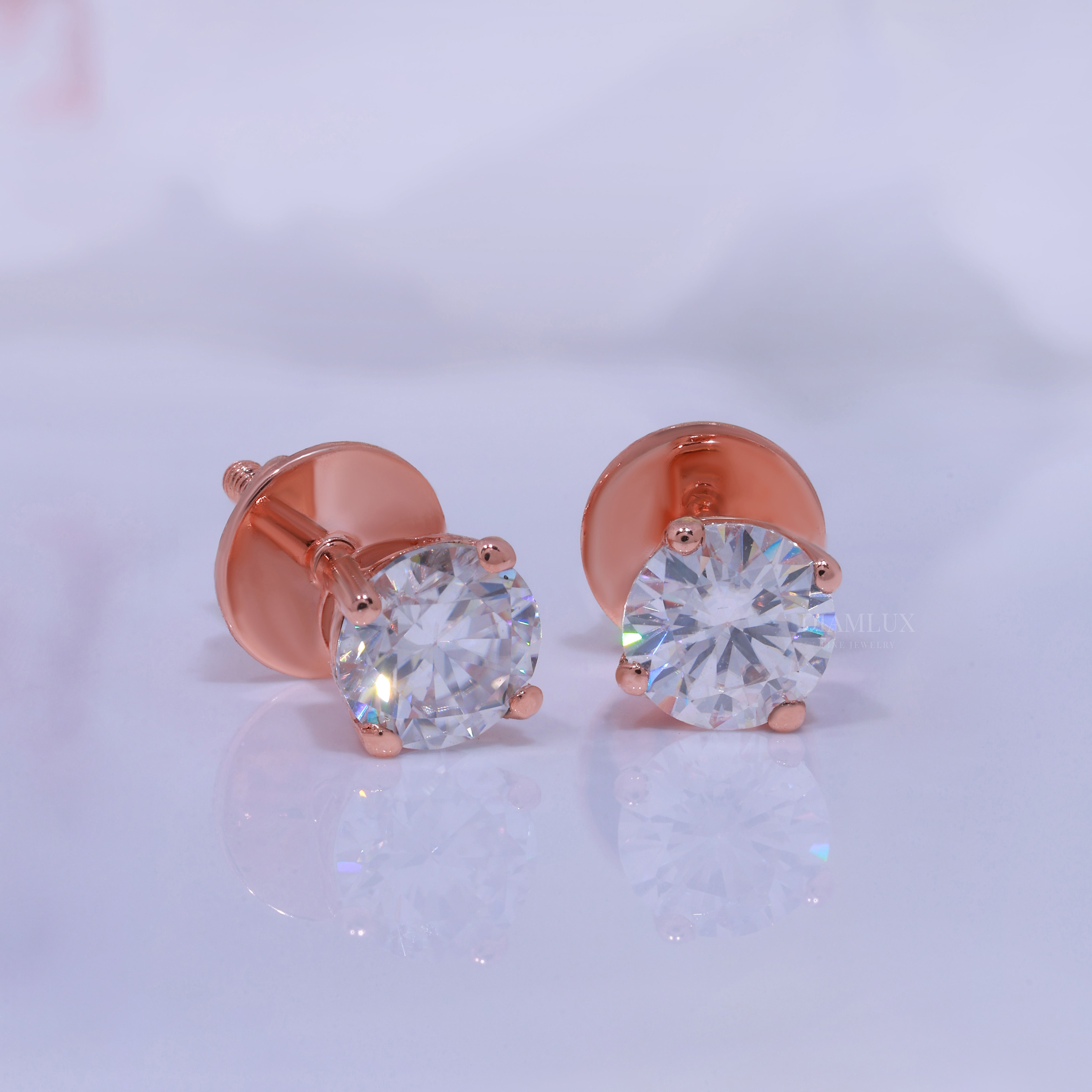 Rose Gold Round Brilliant Cut Diamond Stud Earrings Diamlux Fine Jewelry