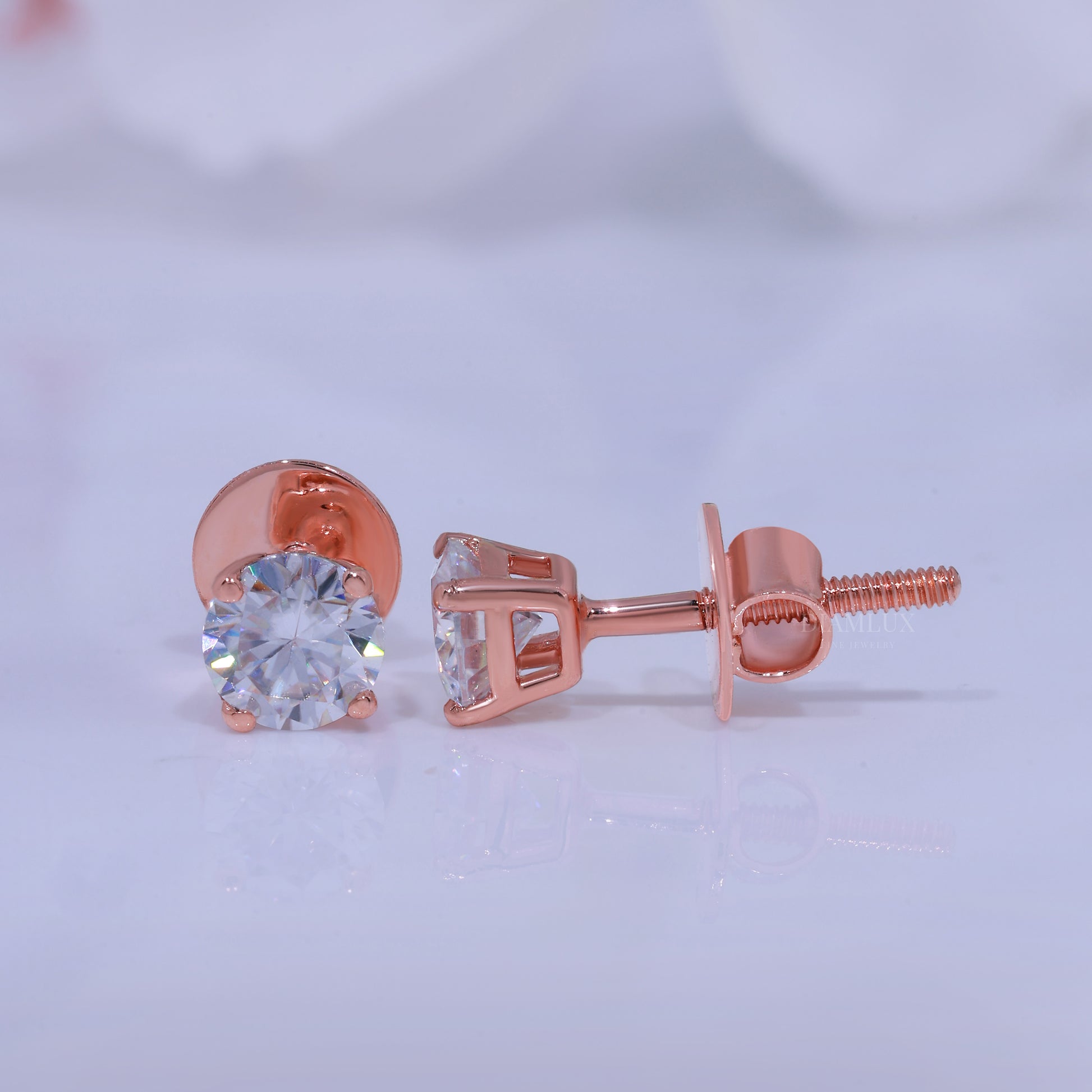 Rose Gold Round Brilliant Cut Diamond Stud Earrings Diamlux Fine Jewelry