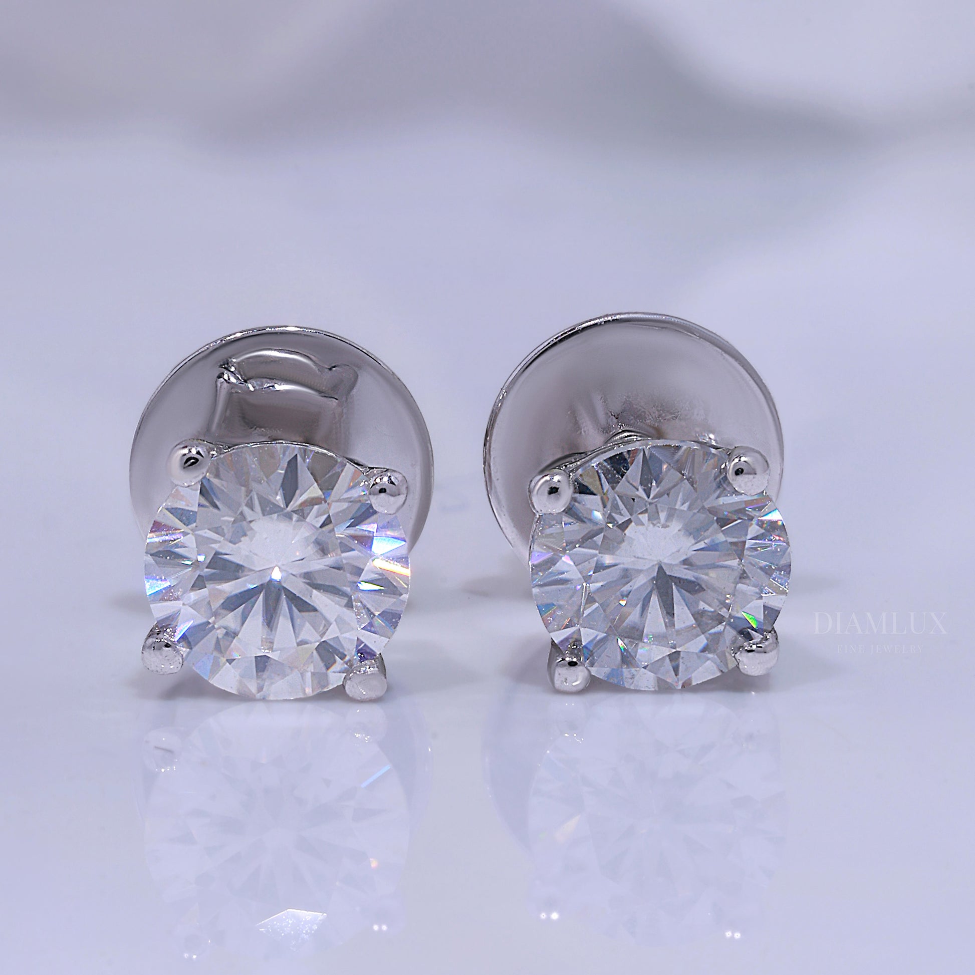 Classic Round Brilliant Cut Diamond Stud Earrings in 14K White Gold Diamlux Fine Jewelry