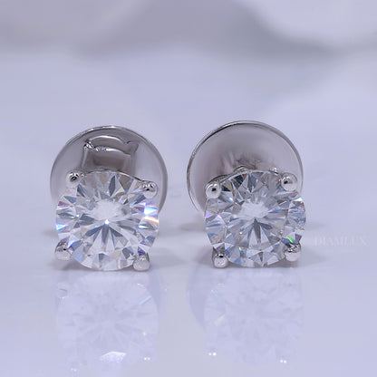 Classic Round Brilliant Cut Diamond Stud Earrings in 14K White Gold Diamlux Fine Jewelry