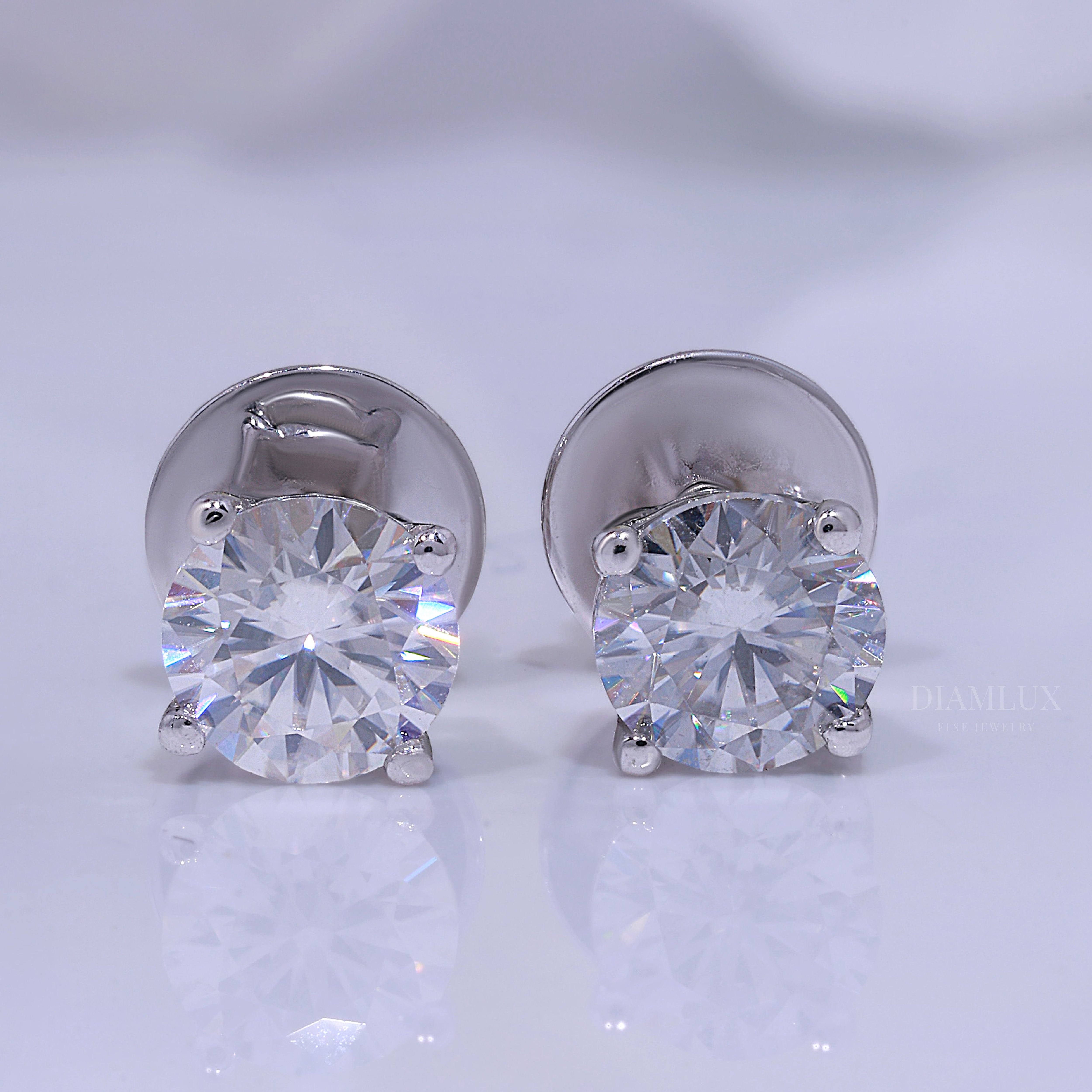 Classic Round Brilliant Cut Diamond Stud Earrings in 14K White Gold Diamlux Fine Jewelry