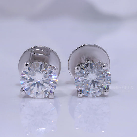 Classic Round Brilliant Cut Diamond Stud Earrings in 14K White Gold Diamlux Fine Jewelry