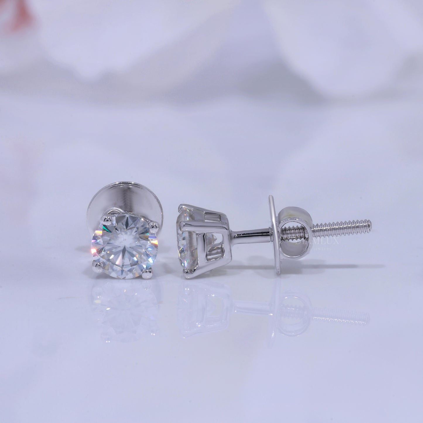 Classic Round Brilliant Cut Diamond Stud Earrings in 14K White Gold Diamlux Fine Jewelry
